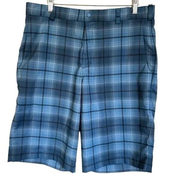 Nike Golf Shorts Mens 34 Blue Athletic Dri-Fit Plaid Flat Front MSRP $69 - Picture 1 of 12
